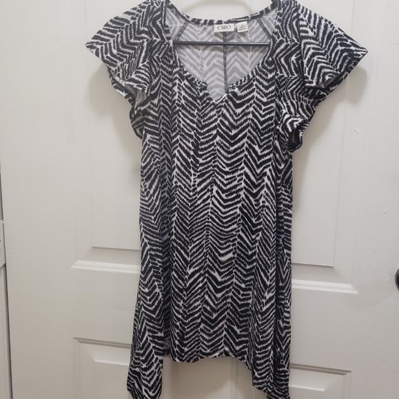 Cato- animal print, black and white short sleeve top - Picture 1 of 2